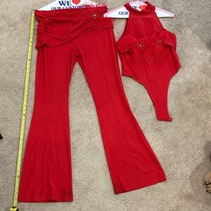 The Kript Red Flared Pants and Halter Top Set